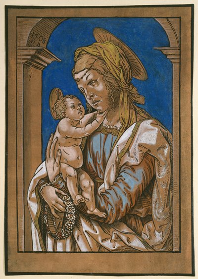 麦当娜和儿童在拱门下，1508（木刻，用水彩和身体颜色过度劳累） 作者 汉斯·伯格克米尔